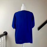 Blue Silk Short-Sleeve Embroidered Top