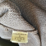 Brown Knit and Taupe Leather Trim Open-Front Cardigan