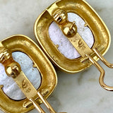 18K Yellow Gold and Orange Intaglio Ear Clip Earrings