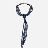 Smoky-Blue Crystal and Leather Tassel Necklace