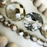 Gray Wood, Crystal, and Leather Multi-Strand Necklace