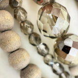 Gray Wood, Crystal, and Leather Multi-Strand Necklace