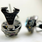 Sterling Silver, Topaz, and Multicolor Sapphire Ear Clips