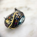 Sterling Silver, Topaz, and Multicolor Sapphire Ear Clips