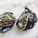 Sterling Silver, Topaz, and Multicolor Sapphire Ear Clips