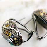 Sterling Silver, Topaz, and Multicolor Sapphire Ear Clips
