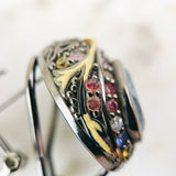 Sterling Silver, Topaz, and Multicolor Sapphire Ear Clips