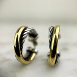 Sterling Silver and 18K Yellow Gold Small Crossover Hoops