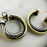 Sterling Silver and 18K Yellow Gold Small Crossover Hoops