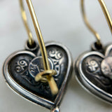 Sterling Silver and 18K Heart Drop Earrings