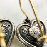 Sterling Silver and 18K Heart Drop Earrings