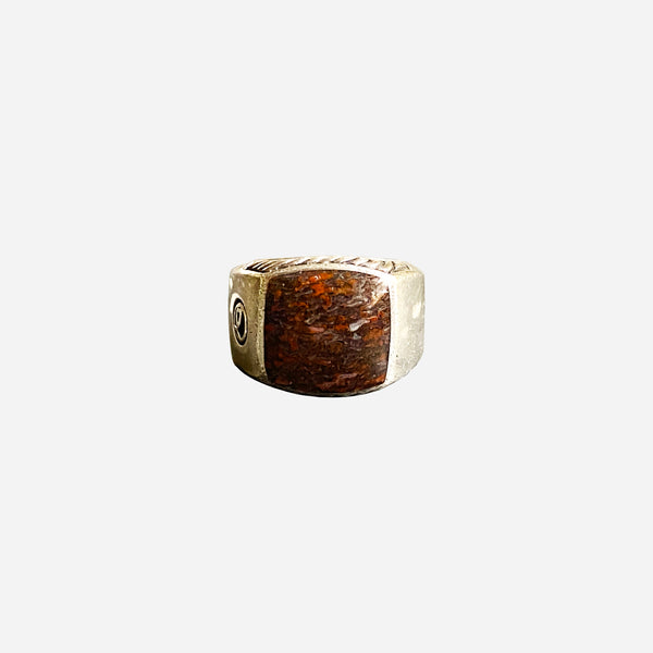 Sterling Silver and Fossilized Dinosaur Bone Signet Ring