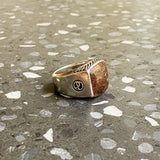 Sterling Silver and Fossilized Dinosaur Bone Signet Ring