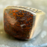 Sterling Silver and Fossilized Dinosaur Bone Signet Ring