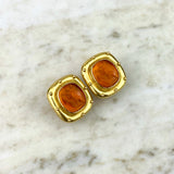18K Yellow Gold and Orange Intaglio Ear Clip Earrings