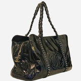 Modern Chain E/W Black Patent Leather Tote
