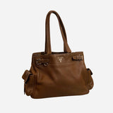 Brown Vitello Daino Side Pocket Tote