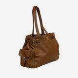 Brown Vitello Daino Side Pocket Tote