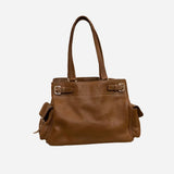 Brown Vitello Daino Side Pocket Tote