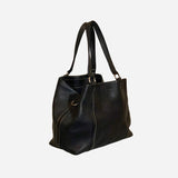 Black Leather Small Vitello Daino Tote