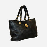 Black Intrecciato Leather Tote