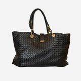 Black Intrecciato Leather Tote