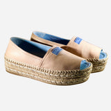 Light-Tan Leather Platform Espadrilles
