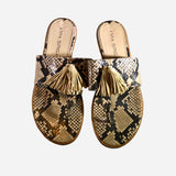 Leather Snakeskin Printed Tassel Sandals