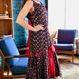 Red and Black Embroidered Cocktail Dress