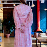 Pink and Cream Long Sleeve Maxi Dress
