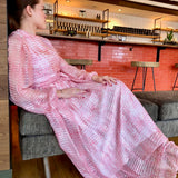 Pink and Cream Long Sleeve Maxi Dress