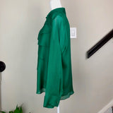 Emerald Silk Button-Up Blouse