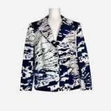 Blue and White Abstract Print Notch-Lapel Blazer