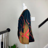 Red and Black Abstract Print Peak-Lapel Blazer