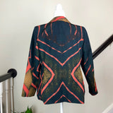 Red and Black Abstract Print Peak-Lapel Blazer