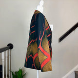 Red and Black Abstract Print Peak-Lapel Blazer