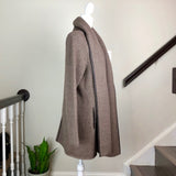 Brown Wool and Leather Trim Open-Front Cardigan