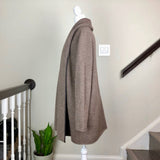 Brown Wool and Leather Trim Open-Front Cardigan