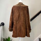 Brown Suede and Shearling Mid-Length Coat