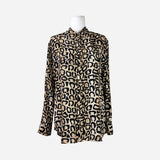 Black and Tan Animal Print Silk Button-Up Blouse