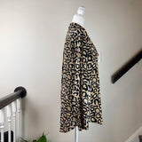 Black and Tan Animal Print Silk Button-Up Blouse