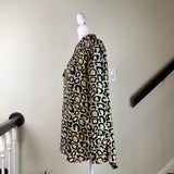 Black and Tan Animal Print Silk Button-Up Blouse