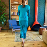 Teal Long Sleeve Silk Midi Dress