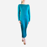 Teal Long Sleeve Silk Midi Dress