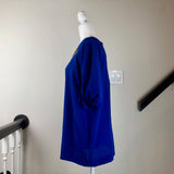 Blue Silk Short-Sleeve Embroidered Top