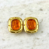 18K Yellow Gold and Orange Intaglio Ear Clip Earrings