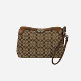 Leather-trimmed Monogram Tan Wristlet