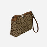 Leather-trimmed Monogram Tan Wristlet