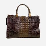 Brahmin Dark Brown Crocodile Leather Tote