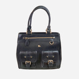 Black Grained Leather Tote